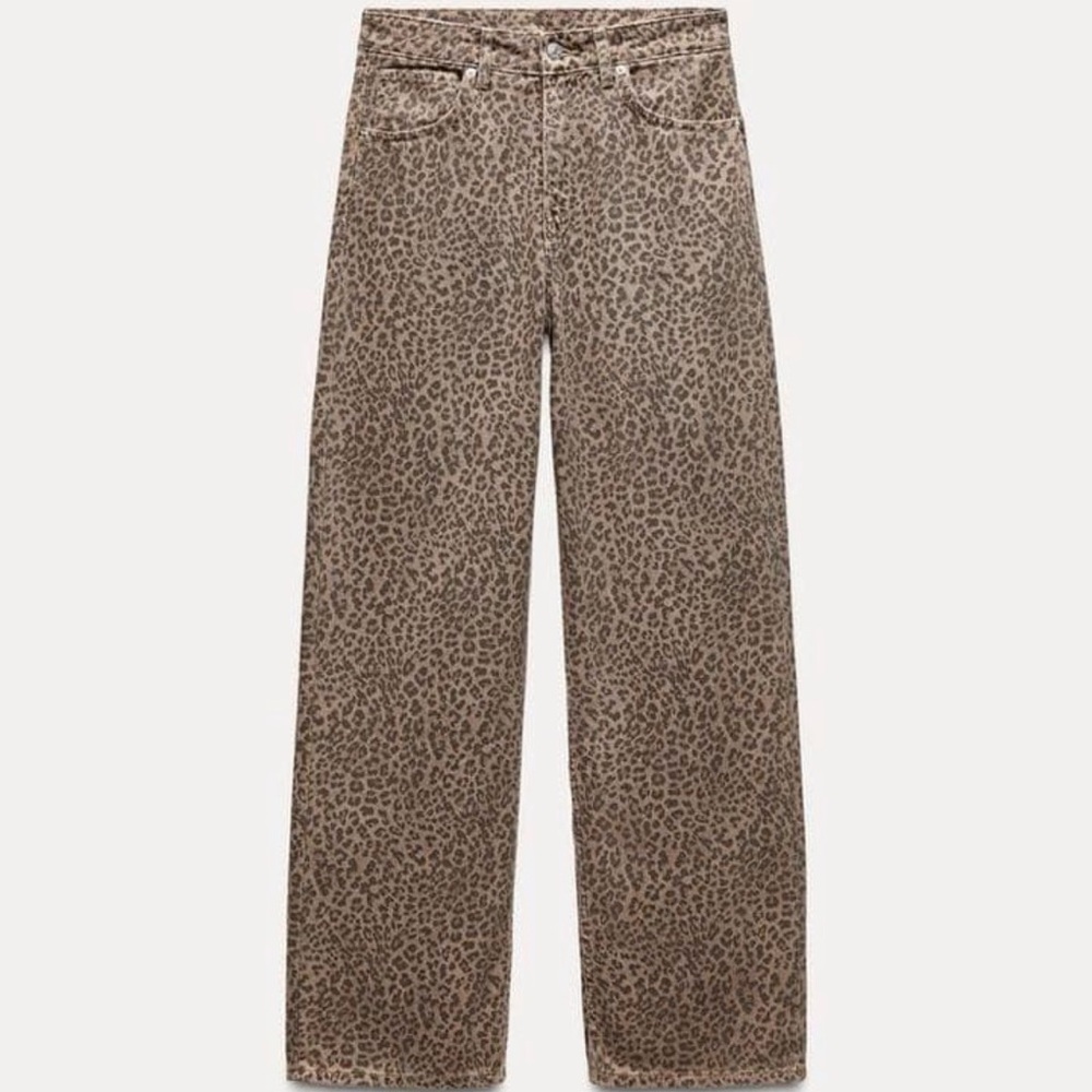 Zara Brown Leopard Print Relaxed Leg Jeans